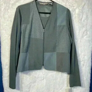 TanJay Plaid Patchwork Cardigan Office Zip  Career Gray Green  Womens 16 New